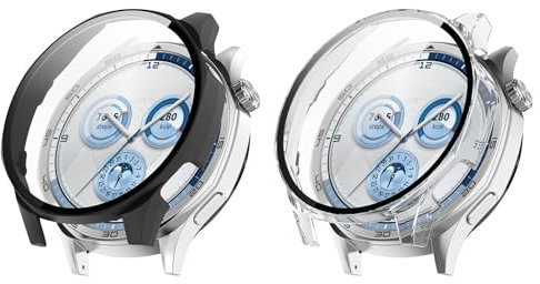 TUTUO [2 Stück Hülle Kompatibel mit Huawei Watch GT5 / GT 5 46mm Schutzhülle, Rundum Hülle mit Displayschutzfolie, Flexibles TPU Vollschutz Cover, Anti-Kratz Hülle Schutzfolie - Transparent + Schwarz