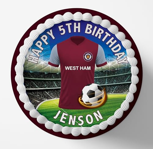 WestHam Football Team Colours Personalised Edible Cake Topper Printed on Icing Sheets, Round, Square, Costco, Cupcake Toppers - Happy Birthday (1. Round)