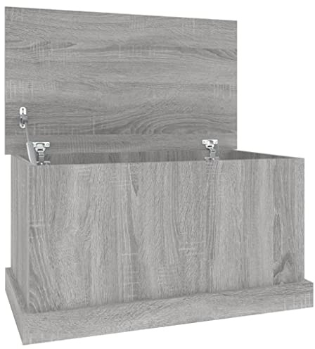 Myheimly Truhe Aufbewahrungsbox mit Deckel, Auflagenbox Kiste mit Stauraum, Kissenbox Werkzeugkasten Spielzeugtruhe Grau Sonoma 70x40x38 cm Holzwerkstoff