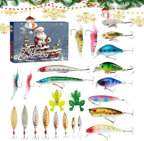 24 Tage Countdown-Kalender für Angelköder, Adventskalender für Angelköder, Angelausrüstungsset mit Weihnachts-Countdown-Kalender 2024, Set L