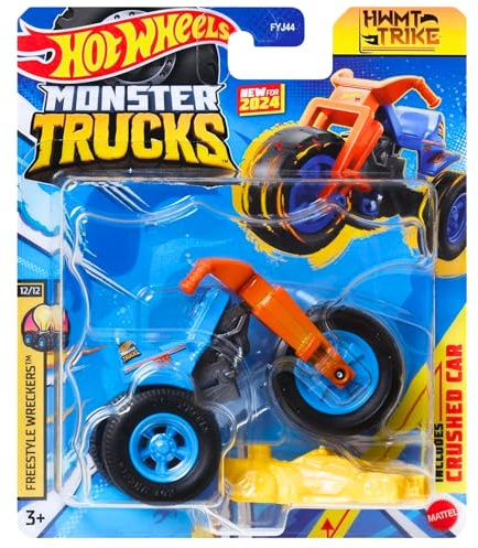 Mattel Hot Wheels Monster Trucks Collectible Toy 1:64 Scale Diecast Model Vehicle - Freestyle Wreckers 12/12 HWMT Trike - HTM37