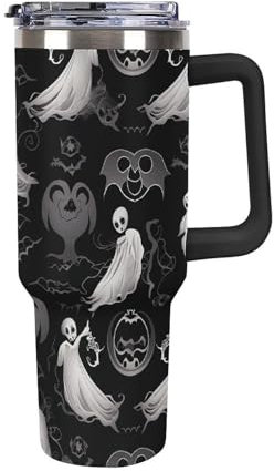 LHDGSJE Halloween Goth - Gobelet de 1200 ml avec poignée en acier inoxydable - Tasse à café réutilisable, étanche - Grande capacité - Gobelet isotherme pour voiture - Noir