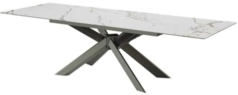 Casa Vital Lando Table à manger extensible 180-260 x 95 x 76 cm, blanc, plateau en verre trempé et céramique, structure en métal, charge maximale 150 kg