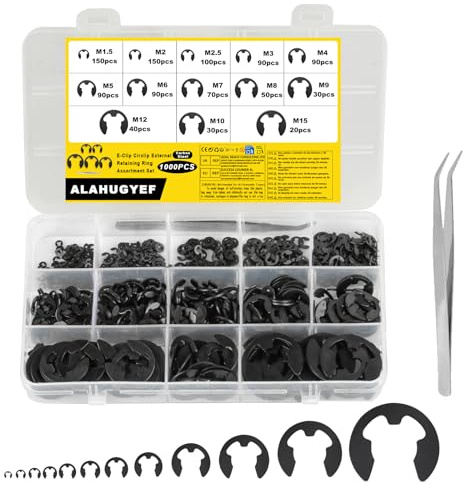 1000 Stk E-clip Sprengringe Set, E Clip Sicherungsringe Sortiment Set, Interner Externer Sprengring Unterlegscheiben für Befestigen Lagern Zahnrädern Riemenscheiben, 13 Größen