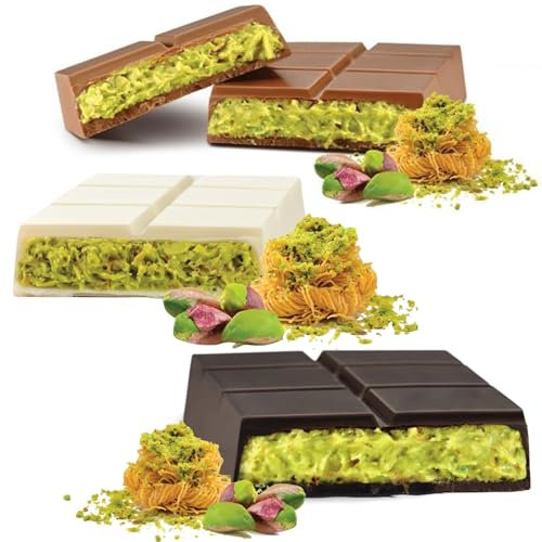 Velafee Dubai Chocolate Bar Pistachio Kunafa Variety Pack of 3 (Milk, White, Dark) 240g, Viral Dubai Pistachio Chocolate Kit, Premium UAE Milk Chocolate Bar Set