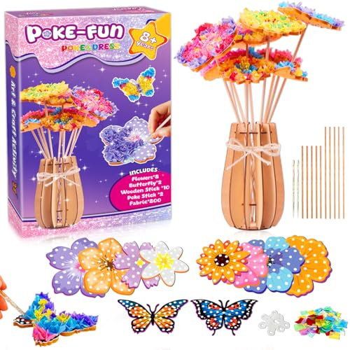 Ronronner Blumen Basteln Kinder mit Holzsteckvase | Komplettset für Mädchen 3-12 | DIY Blumenstrauß + Bausatz Vase mit Pailletten & Moosgummi | Kreativgeschenk mit Sofort-Deko Effekt