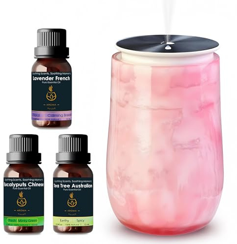 S5 Marble Aromatherapy Diffuser | Cordless Waterless Essential Oil Nebulizer | Portable Rechargeable Scent Diffuser for Home & Bedroom | 3 Aroma Modes (Diffuser & Essential Oils Set)
