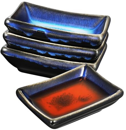 Cabilock Japanese Ceramic Dipping Bowls Set of 4, 9 cm Porcelain Tapas Dishes, Small Snack Bowls Set for Sauce, SOYA, Sushi, Snack and Oil, Dishwasher Safe
