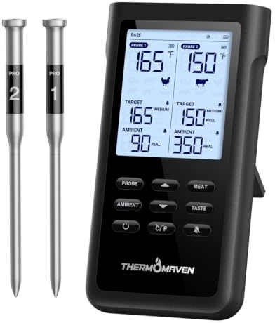 ThermoMaven 3000FT Smart Wireless Fleischthermometer, Sub-1G Langstrecke, 6 Sensoren (NIST genau), 2 dünne Sonden, Basisstation mit LCD, für Grill, BBQ, Ofen, Räucherofen (Schwarz)