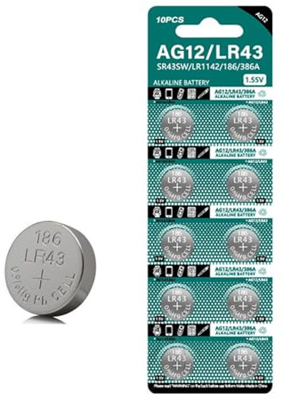 Lot de 10 piles bouton alcalines LR43 1,5 V de rechange AG12/SR43W/SR43/386 pour divers appareils électroniques