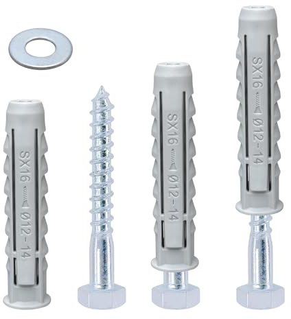 20 Pcs Heavy Duty Wall Fixings Plugs Anchor Masonry Screws, Hex Self-Tapping Screws with Expansion Plugs and Washers for TV Mounts, Water Heaters, and Cabinet Installation (M8)