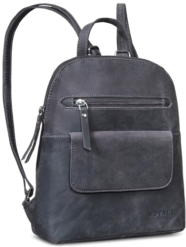 ROYALZ Providence Echtleder Rucksack Damen klein elegant - Rucksackhandtaschen Leder für Frauen - Moderner Mini Lederrucksack im Vintage Look Cityrucksack;Farbe:Navy Grau