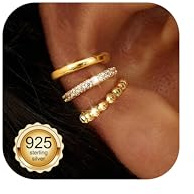 Chriscoco 3Pcs Ear Cuff Silber 925 Ohrclips Damen Ohne Ohrlöcher Earcuffs | Clip Ohrringe,Fake Ohrringe Set,14K Vergoldet Earcuff,Ohrklemme,Fake Helix Piercing Knorpel Wrap,Ohrmanschette