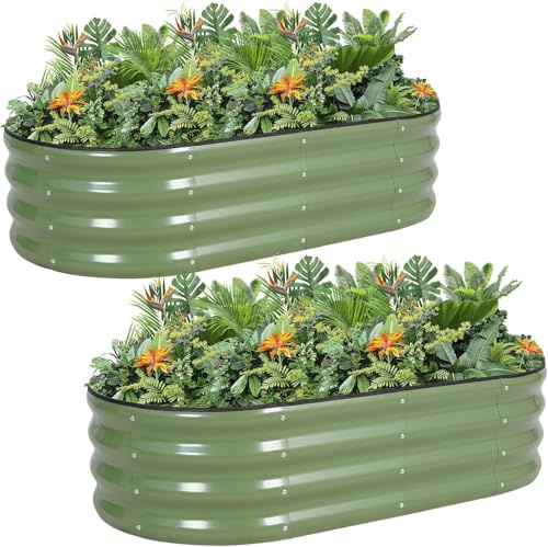 Galvanized Metal Raised Garden Bed Kit - 120x60x30CM Outdoor Planter Box with Safety Edging and Gloves for Vegetables, Fruits, Flowers.Green-2Pack