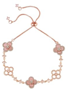 Hanaoops Gold Silber Armband Damen Vergoldet Kleeblatt Glücksbringer Armbänder mit Cubic Zirkonia Verstellbare Stapelbare Blumen Armschmuck Glücksarmband Schmuck Geschenk für Frauen (Roségoldrosa)