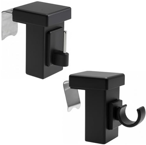 2 Crochets Noirs pour Tringles à Rideau, sans Perçage et Réglables | 2 Types Fournis de Supports amovibles et Pivotants - Installation Rapide sans Outil pour Portes ou Fenêtres