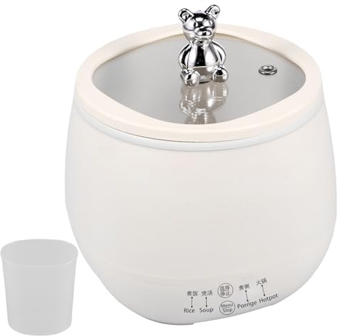 1.8L Mini Electric Rice Cooker with Glass Lid,Non-Stick with Keep Warm Function with Measuring Cup Overheating and Drying Protection Design for Home Cooking Multifunctional Rice Cooker (White)
