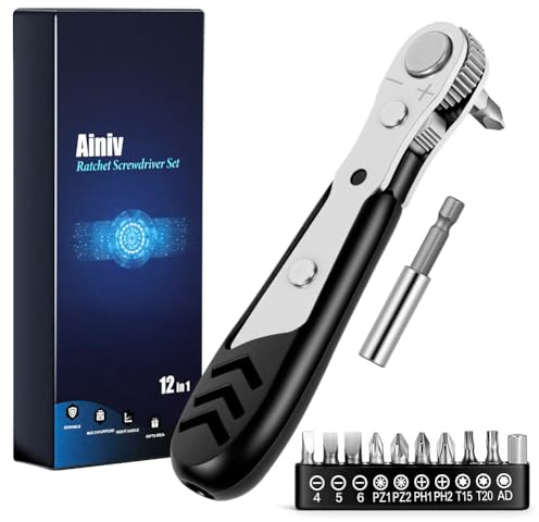 Ainiv 12 PCS Destornilladores Trinquete, Magnético Ángulo, 6mm 36 Dientes