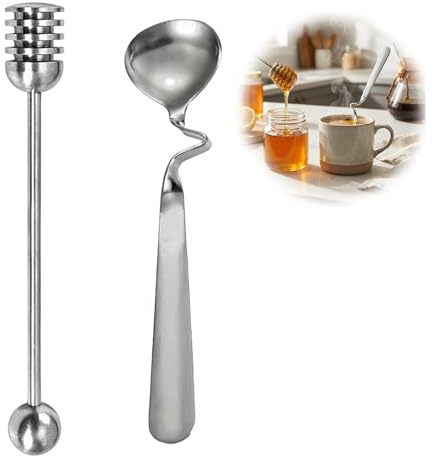 Yohtlfp Lot de 2 Cuillère à Miel en Acier Inoxydable pour Miel | Agitateur En Acier Inoxydable, Sirop Dipper Bâton Agitateur, pour Miel, Yaourt, Sirop, Confiture (Argent)