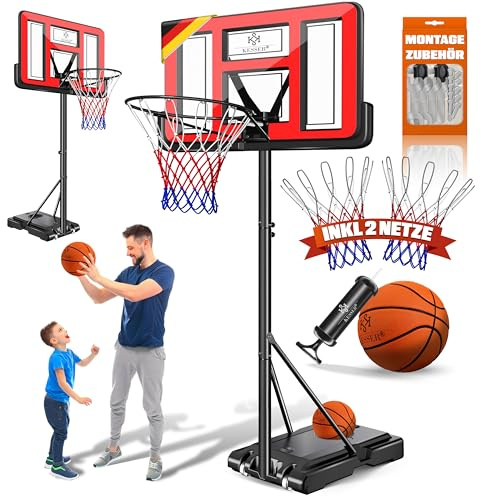 KESSER® Basketballkorb Set höhenverstellbar Mobiler Basketballständer mit Rollen, Backboard, Basketball, Pumpe & 2 Netzen - Indoor & Outdoor Basketballanlage für Kinder & Erwachsene