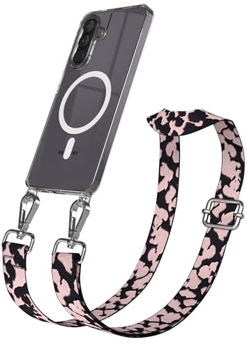EAZY CASE Handykette - Verstellbares Taschenband kompatibel mit Galaxy A57, Schulterriemen, Handykordel mit Silikon Hülle, Qi Charging kompatibel, Umhängetasche, Rosa Camouflage Silber