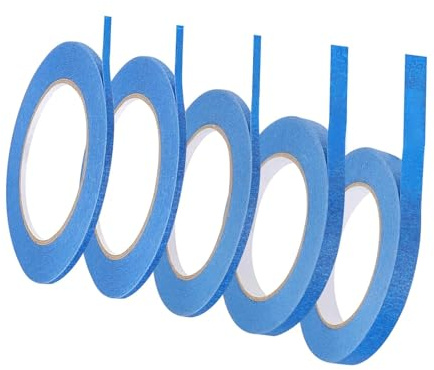 JOVYTH 5 Rotoli Nastro Carta Blu, Masking Tape 5/8/10/12 mm x 50 M, Nastro per Mascheratura Professionale, Adesivo per Carrozziere, Fai da Te e Pittura