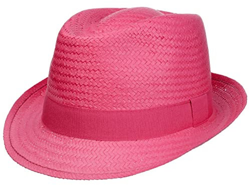 Malaga Strohtrilby Damen/Herren und Kinder - Made in Italy - Strohhut - Sommerhut aus 100% Papierstroh Fuchsia L (58-59 cm)