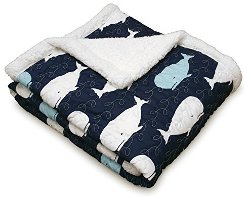 Lush Decor Whale Throw | Ocean Animal Print Fuzzy Reversible Sherpa Blanket - 60” x 50”, Navy