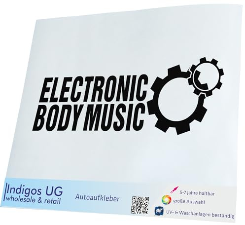 INDIGOS UG Auto Aufkleber Elektronic Body Music - EBM Zahnrad - 190x70mm schwarz - Selbstklebender Sticker für Auto, Fenster, Bus oder LKW - Tuning