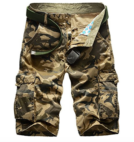 WSLCN Herren Camouflage Cargo Shorts Kurze Hosen Khaki Camouflage W36 (Taille 91cm)
