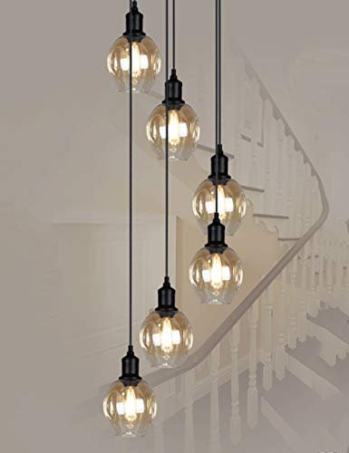 BDS lighting Lustres en spirale multi de chandelier d'escalier de boules de verre multi rétro pour la villa lustre d'escalier duplex lustre E27 LED, grande taille (taille : 6 balls)
