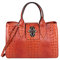 OBC Made in Italy Damen Echt Leder Tasche Kroko-Prägung Business Shopper Aktentasche Schultertasche Handtasche Ledertasche Umhängetasche Tote Bag (Cognac-Braun (Kroko-Prägung))