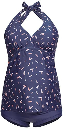 Herzmutter Maillot de Bain de Maternité - Tankini de Grossesse - Dos Nu - Tankini de Maternité - Maillot de Bain pour Femmes Enceintes - Protection UV - 2 Pièces - 7100 (L, Bleu-Plume)