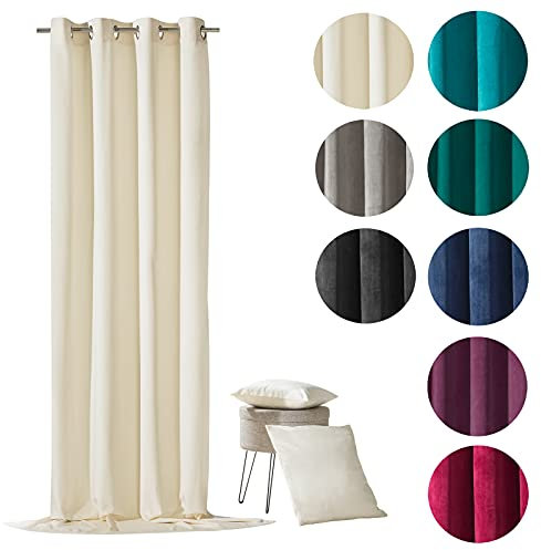 heimtexland ® Samt Ösenschal Samtvorhang Deko Gardine Vorhang Blickdicht 245x135 Typ641 (Creme)