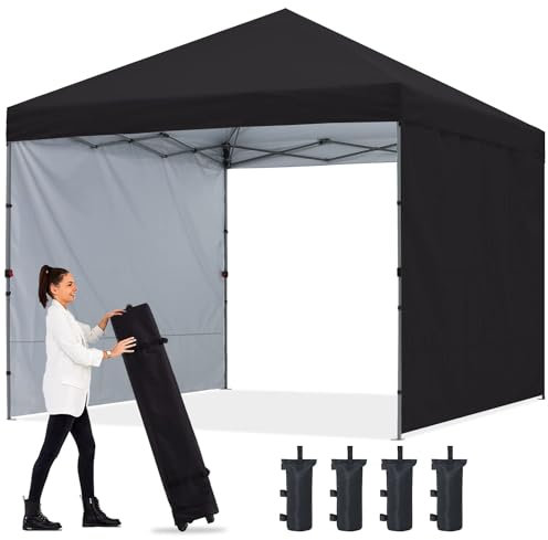 ABCCANOPY 3x3M Pop up Gazebo With Two Side Panels Upgraded Roller Bag, 4 Weight Bags, Stakes and Ropes (Black)
