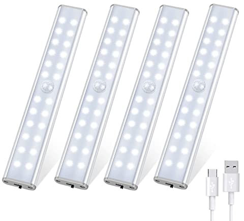 Tanbaby 4 Stück 24 LED Unterschrankbeleuchtung Kabellose Bewegungsmelder Licht für Küche, Kleiderschrank, Schrank, Flur, Treppen - Magnetstreifen Stick On Nachtlicht