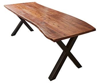 SAM Esszimmertisch 240x100 cm Xaver, Baumkantentisch nussbaumfarben, Akazienholz massiv, X-Gestell aus Metall schwarz