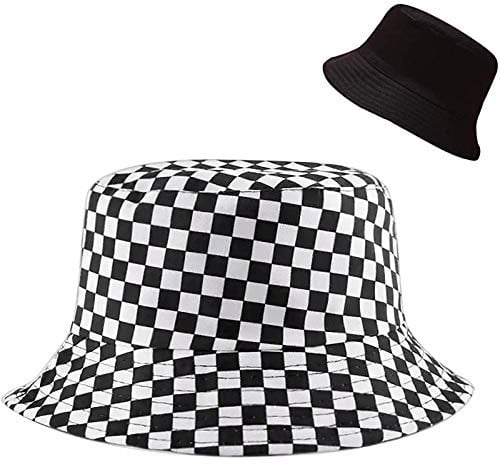 XYIYI Schwarz Weiß Zielflagge Reversibel Fischerhüte Anglerhut Sonnenhut Für Damen Mädchen