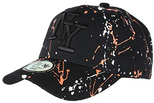 Hip Hop Honour NY Cap Orange Weiß und Schwarz Stil Tags Streetwear Baseball Paynter – Einheitsgröße – Schwarz