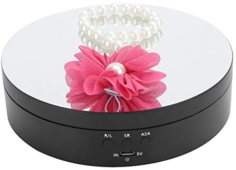 Drehbarer Displayständer, 360 Grad 3 Geschwindigkeiten USB-Aufladung Elektrischer rotierender Plattenspieler, 5.43In spiegelmotorisierter rotierender Display-Plattenspieler für Schmuck, Uhren(Schwarz)
