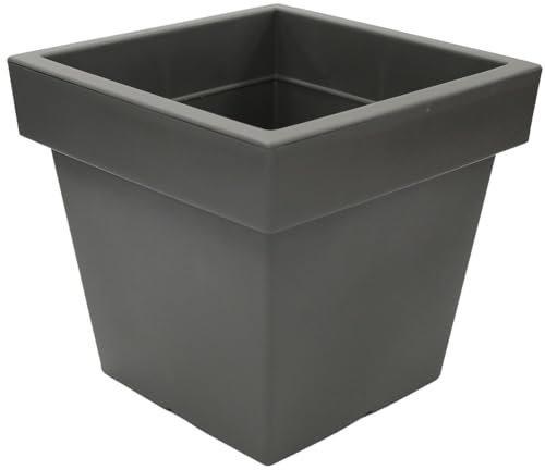 Rammento Fioriera quadrata grande, 29 x 29 cm, grigio pietra, vaso da giardino in plastica per interni, resistente ai raggi UV e alle intemperie, vaso da patio durevole e leggero, con pareti spesse