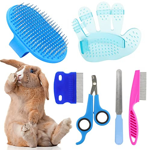 KALAMANDA Kit de toilettage pour lapin, brosse pour la perte de poils avec coupe-ongles pour lapin, coupe-ongles avec peignes pour animaux de compagnie, hamster, cochon d'Inde, furet (lot de 6)