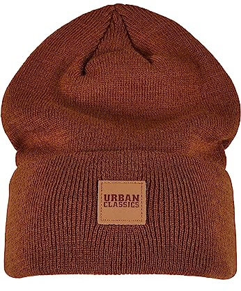 Urban Classics Synthetic Leatherpatch Long Beanie Hat, Toffee, One Size