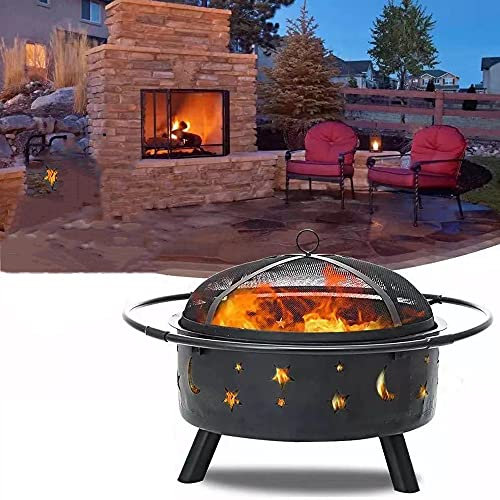 BDXZJ Foyer Extérieur de Table Ronde, Foyer de Barbecue/Chauffage, Chauffage de Gril en Bois avec Fourchette À Feu Couvercle de Protection Contre Les Étincelles pour Barbecue, Chauffage