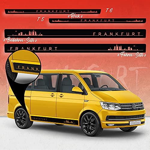 Auto-Dress Seitenstreifen Aufkleber Set/Dekor passend für VW T4, T5 & T6 Bus - Motiv: Skyline Stadt Frankfurt Original (197 Grasshopper, Kurzer Radstand)