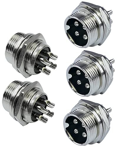AERZETIX – C53308-5x Connecteur Micro GX16-4p - Prise Chassis - Fiche mâle à 4 Broches - à Souder