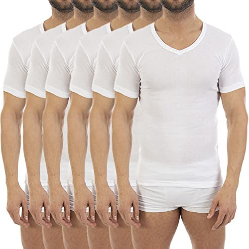 Multipack de Camiseta Interior Fina de Hombre LCT114V, de Manga Corta y Cuello de Pico. (3, L)