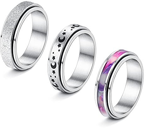 Kakonia 3 Stück 6mm Edelstahl Spinner Band Ringe für Männer Frauen Mond Stern Celtic Stressabbau Ring Fidget Band Ring Rose Gold Silber Stressabbau Hochzeit Versprechen Band Ringe
