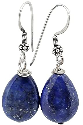 Edelstein Perle Ohrringe für Frauen - Teardrop Form Edelstein und Sterling Silber Haken baumeln Tropfen Ohrringe (Blauer Lapislazuli)