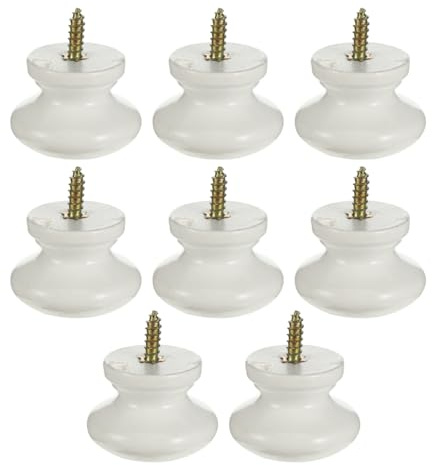 BESTonZON 8Pcs White Solid Wood Round Knobs Self Tapping Cabinet Drawer Pulls Single Hole Furniture Handles for Wardrobe Cupboard Dresser Door Bedroom Kitchen 3.9x2.8cm
